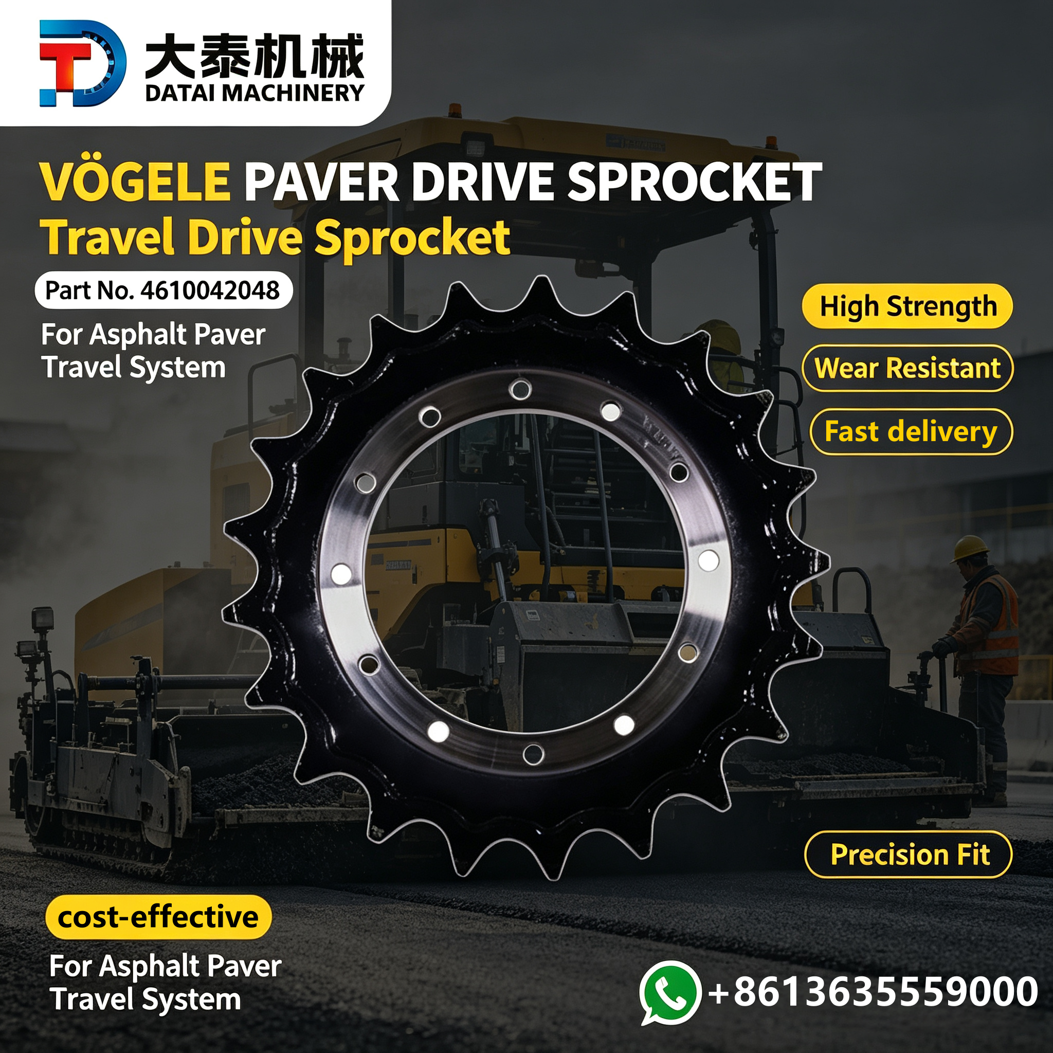 Asphalt Paver Travel Drive Sprocket | Crawler Drive Teeth for Tracked Asphalt Paver Undercarriage